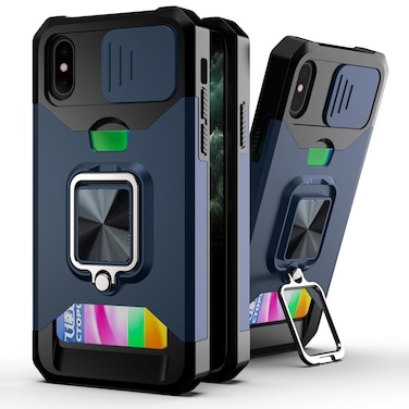 Case Cover For iPhone XS Max Sliding Camshield Card Slot Ring Kickstand Phone Case(Blue)