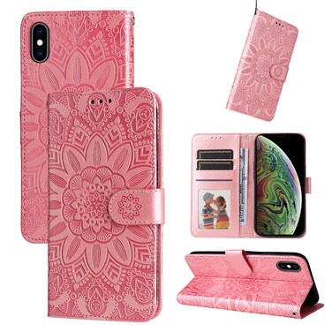 Case Cover For iPhone XR Embossed Sunflower Leather Phone Case(Pink)