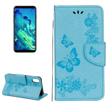 Case Cover For iPhone X / XS Pressed Flowers Butterfly Pattern Horizontal Flip Leather Case with Holder &amp; Card Slots &amp; Wallet &amp; Lanyard(Blue)