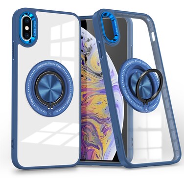Case Cover For iPhone XS Max Magnetic Rotating Ring Holder Phone Case(Dark Blue)