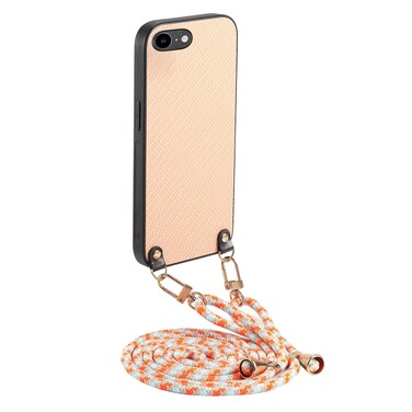 Case Cover For iPhone 6 Plus / 6s Plus Carbon Fiber Texture Leather Back Phone Case with Crossbody Strap(Khaki)