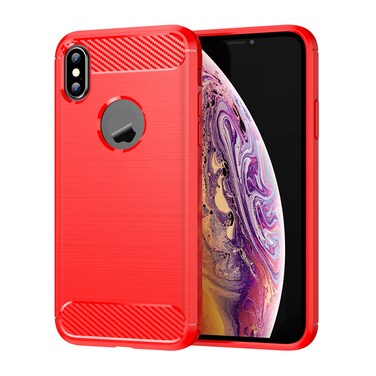 Case Cover For iPhone X / XS Carbon Fiber TPU Brushed Texture Shockproof Protective Back Cover Case(Red)