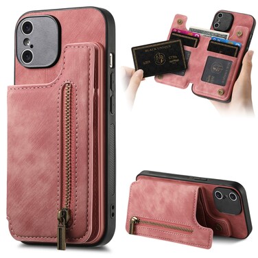 Case Cover For iPhone XS Max Retro Leather Zipper Wallet Back Phone Case(Pink)