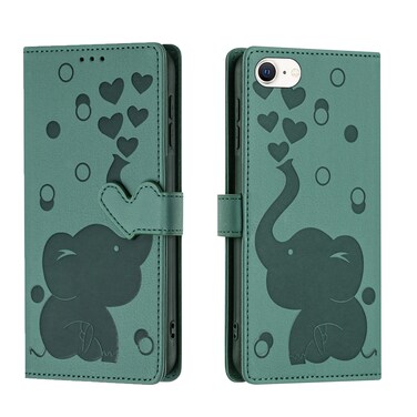 Case Cover For iPhone SE 2022 / 2020 Cartoon Elephant Embossed Leather Phone Case(Green)