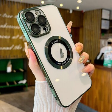 Case Cover For iPhone 11 Pro Max Transparent Electroplated PC MagSafe Phone Case(Green)