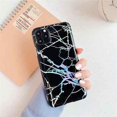 Case Cover For iPhone 11 Pro Max TPU Glossy laser Marble IMD Colorful Mobile Phone Case(Black)