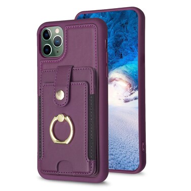Case Cover For iPhone 11 Pro Max BF27 Metal Ring Card Bag Holder Phone Case(Dark Purple)