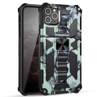 Case Cover For iPhone 11 Pro Max Camouflage Armor Shockproof TPU + PC Magnetic Protective Case with Holder (Mint Green)