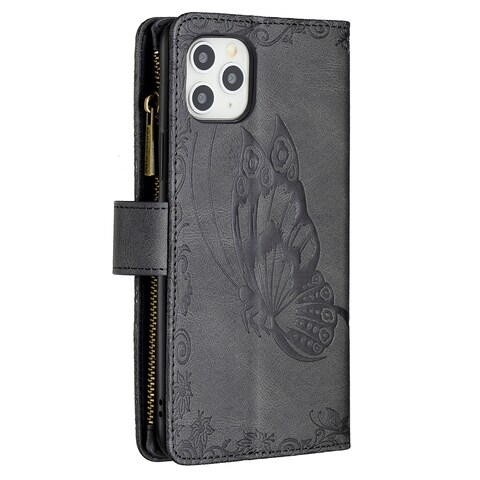 Case Cover For iPhone 11 Pro Max Flying Butterfly Embossing Pattern Zipper Horizontal Flip Leather Case with Holder &amp; Card Slots &amp; Wallet(Black)