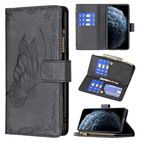 Case Cover For iPhone 11 Pro Max Flying Butterfly Embossing Pattern Zipper Horizontal Flip Leather Case with Holder &amp; Card Slots &amp; Wallet(Black)