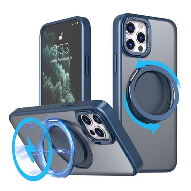 Case Cover For iPhone 11 Pro Max 360-degree Rotating MagSafe Magnetic Holder Phone Case(Navy Blue)