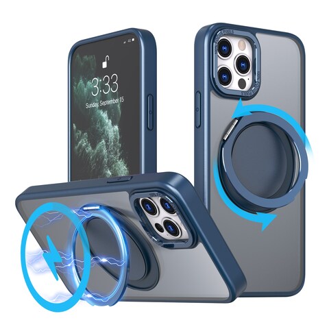 Case Cover For iPhone 11 Pro Max 360-degree Rotating MagSafe Magnetic Holder Phone Case(Navy Blue)