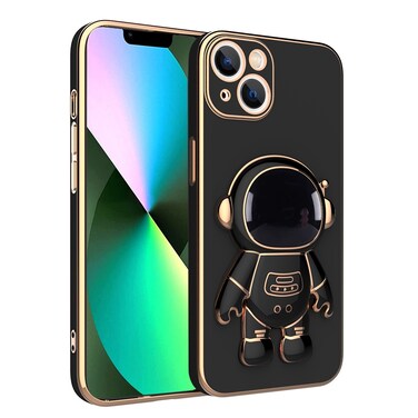 Case Cover For iPhone 11 Pro Max Plating Astronaut Holder Phone Case (Black)