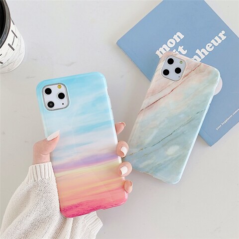 Case Cover For iPhone 11 Pro Max TPU Smooth Marbled IMD Mobile Phone Case(Purple Stone F28)