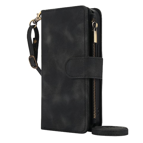 Case Cover For iPhone 11 Pro Max Dream 9-Card Zipper Wallet RFID Leather Phone Case with Lanyard(Black)