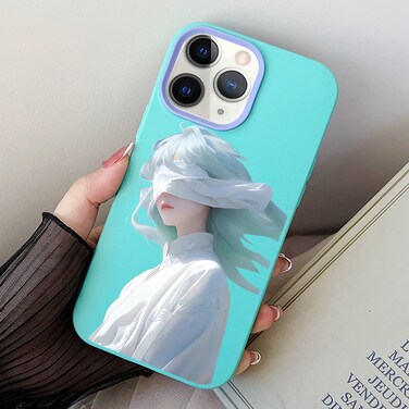 Case Cover For iPhone 11 Pro Max Blindfold Girl PC Hybrid TPU Phone Case(Sky Cyan)