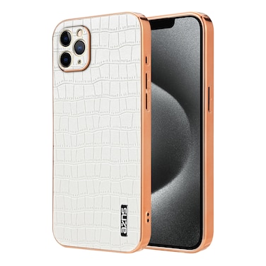 Case Cover For iPhone 11 Pro Max AZNS Electroplated Frame Crocodile Texture Full Coverage Phone Case(White)