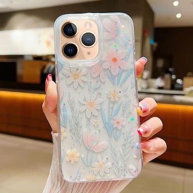 Case Cover For iPhone 11 Pro Max Fresh Small Floral Epoxy TPU Phone Case(D03 Floral Pink)