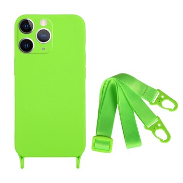Case Cover For iPhone 11 Pro Max Fine Hole Silicone Phone Case with Lanyard(Green)