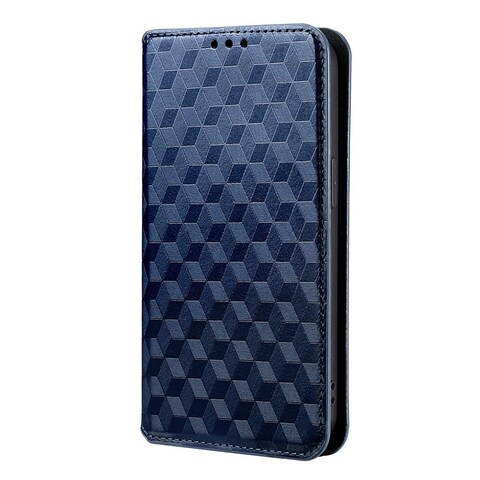 Case Cover For Samsung Galaxy S23 5G Cubic Grid Texture Flip Leather Phone Case(Blue)