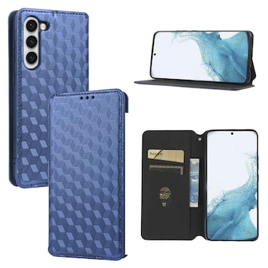 Case Cover For Samsung Galaxy S23 5G Cubic Grid Texture Flip Leather Phone Case(Blue)