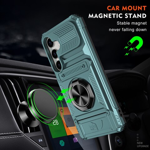 Case Cover For Samsung Galaxy S23 5G TPU Hybrid PC Shockproof Card Phone Case with Metal Ring Holder(Green)