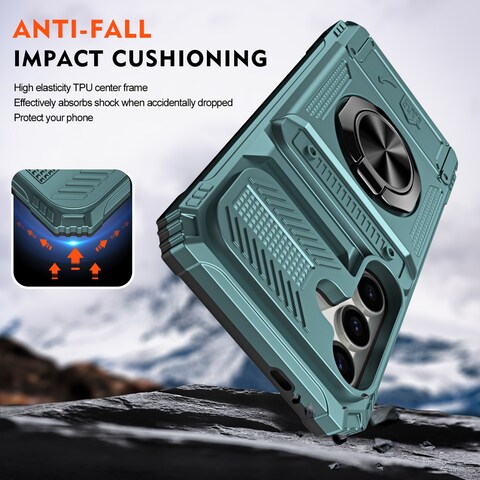 Case Cover For Samsung Galaxy S23 5G TPU Hybrid PC Shockproof Card Phone Case with Metal Ring Holder(Green)
