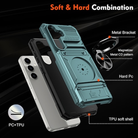 Case Cover For Samsung Galaxy S23 5G TPU Hybrid PC Shockproof Card Phone Case with Metal Ring Holder(Green)