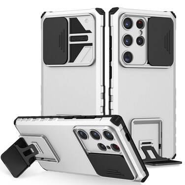 Case Cover For Samsung Galaxy S24 Ultra 5G Stereoscopic Holder Sliding Camshield Phone Case(White)