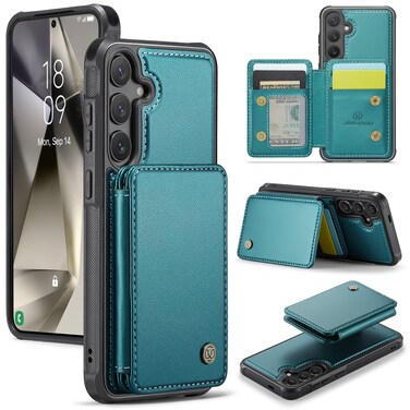 Case Cover For Samsung Galaxy S24+ 5G JEEHOOD J05 Business Magnetic Style RFID Leather Phone Case(Blue Green)
