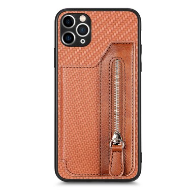 Case Cover For iPhone 11 Pro Carbon Fiber Horizontal Flip Zipper Wallet Phone Case(Brown)