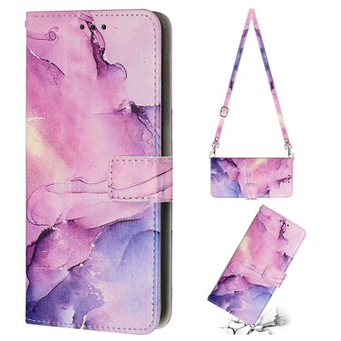 Case Cover For iPhone 11 Pro Crossbody Painted Marble Pattern Leather Phone Case (Purple)
