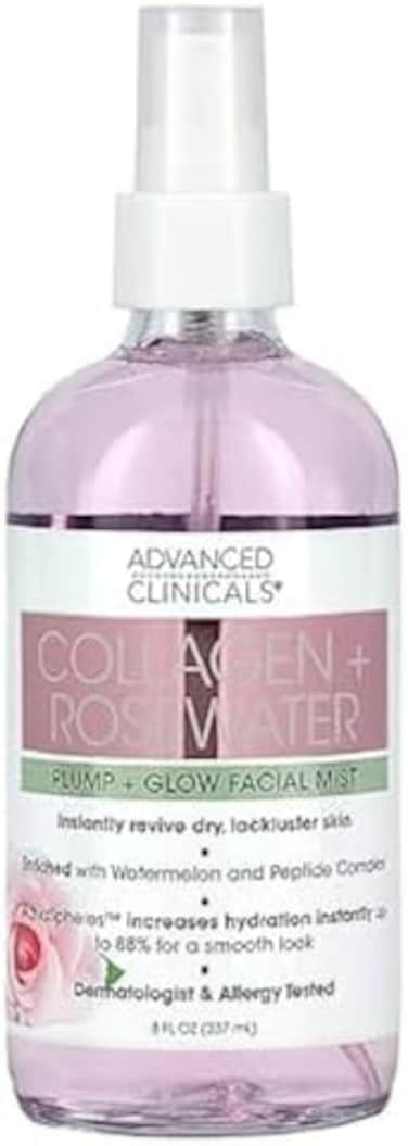 Advanced Clinicals, Collagen + Rosewater, Plump + Glow Facial Mist, 8 Fl Oz (237ml)
