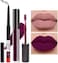 مجموعة مكياج مكونة من قطعتين من قلم تحديد الشفاه وأحمر الشفاه باللون الأرجواني الداكن غير اللامع، أحمر شفاه بورجوندي غير لامع يدوم 24 ساعة ومجموعة محدد الشفاه ديب بيري مات (#01)
