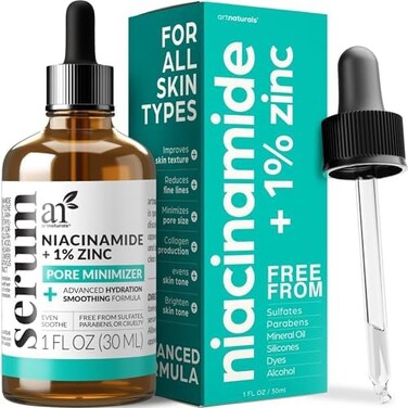 Artnaturals Niacinamide Face Serum, 10% Active Niacinamide With 1% Zinc Pca &amp; Vitamin B3 - Hyaluronic Acid, Pore Reducer, Mineral Blemish Protection, 1 Oz