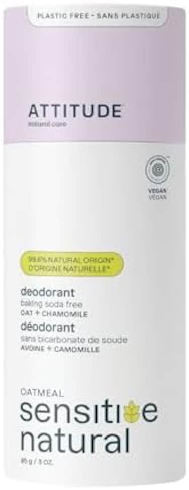 Attitude Baking Soda Free Deodorant For Sensitive Skin Enriched With Oatmeal And Chamomile, Ewg Verified, Aluminum Free, Plastic-Free, 3 Ounces
