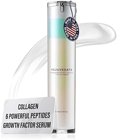 Rejuvenate Growth Factor Serum For Face, Multi-Peptide Cream W/Collagen Stimulators, Hydrating Stem Cell Serum For Face, Tightens, Lifts, Reduces Fine Lines, Wrinkles, Anti Aging Egf Serum For Face