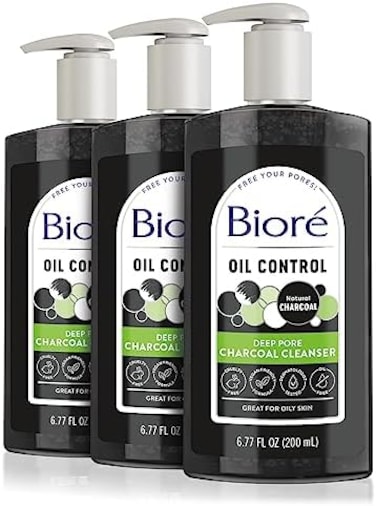 Biore Charcoal Face Wash With Deep Pore Cleansing, For Dirt And Makeup Removal From Oily Skin, 6.77 Ounce, 3-Pack