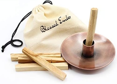 حامل بالو سانتو، لمسة نهائية من النحاس الريفي العتيق مع 5 أعواد بالو سانتو متضمنة