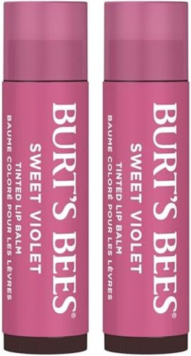 Burt's Bees Lip Tint Balm Stocking Stuffers Gifts, Long Lasting 2 In 1 Duo Tinted Balm Formula, Color Infused With Hydrating Shea Butter For A Natural Looking Buildable Finish, Sweet Violet (2-Pack)