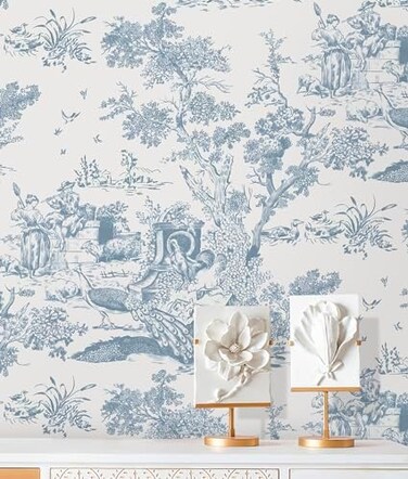 ورق جدران Ciciwind قابل للتقشير والعصا باللونين الأزرق والأبيض ورق حائط ذاتي اللصق قابل للإزالة لغرفة النوم والحمام ورق اتصال عتيق لتغطية الجدران 16 بوصة × 78.7 بوصة