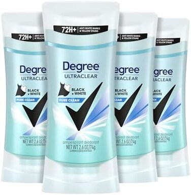 مزيل العرق ديجري للنساء يحمي من بقع مزيل العرق، مزيل العرق النقي النقي للنساء، 2.6 أونصة (عبوة من 4 قطع)