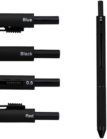 Dunbong 4 In 1 Multicolor Pen, Metal Cased Multifunction Pen, 0.5mm Mechanical Pencil, Red Ball Pen, Blue Ball Pen And Black Ball Pen, 1-Count (Black)