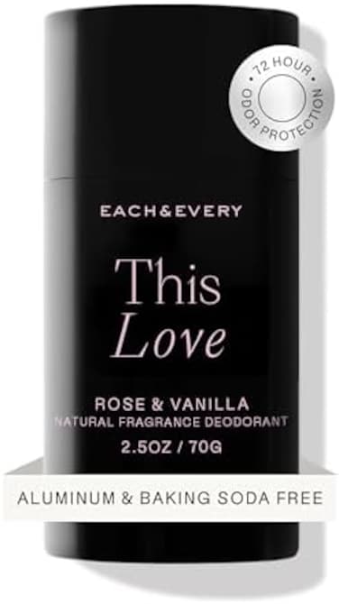 إيتش آند إفري (الورد والفانيليا) - مزيل عرق طبيعي خالٍ من الألومنيوم للنساء والرجال، مزيل عرق نباتي خالٍ من القسوة مع الزيوت العطرية، غير سام، خالي من البارابين، الورد والفانيليا، 70 مل