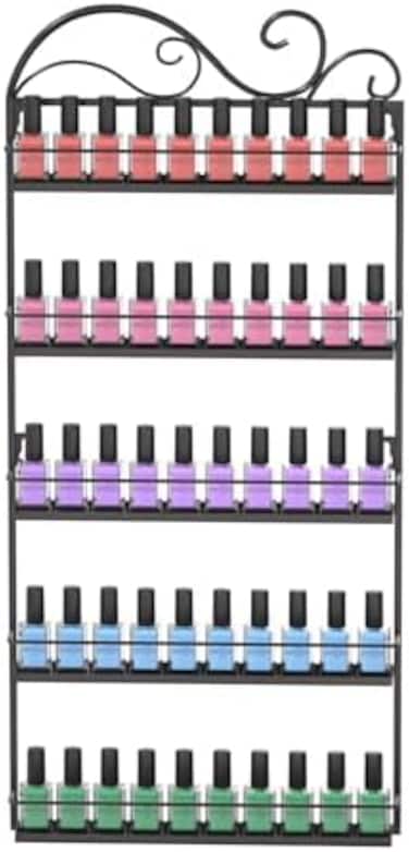 رف طلاء الأظافر المثبت على الحائط من إريتلي، حامل حامل، منظم تخزين مستطيل، رف صالون (أسود)