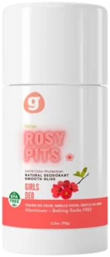 مزيل العرق روزي بيتس للفتيات من سن 8 سنوات فما فوق - رائحة الزهور - مصنوع من مكونات طبيعية قوية - عصا خالية من الألومنيوم - حماية تحت الإبط للفتيات المراهقات - مزيل العرق للأطفال - خفيف ومنعش - نمو