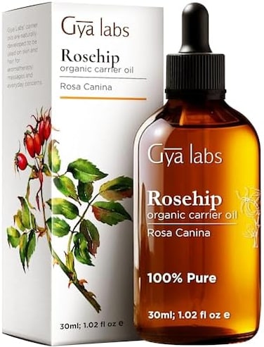 Gya Labs Organic Rosehip Oil For Face, Skin And Hair - Reduce Stretch Marks, Tighten Skin And Tame Dry, Frizzy Hair - 100 Pure, Natural And Cold Pressed Rosehip Seed Oil - 1.02 Fl Oz