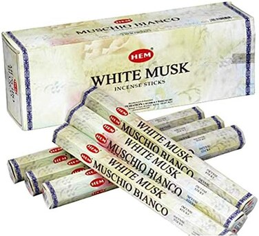 علبة أعواد بخور المسك الأبيض ذات الحاشية مكونة من ستة عبوات (~20 عصا في كل عبوة).