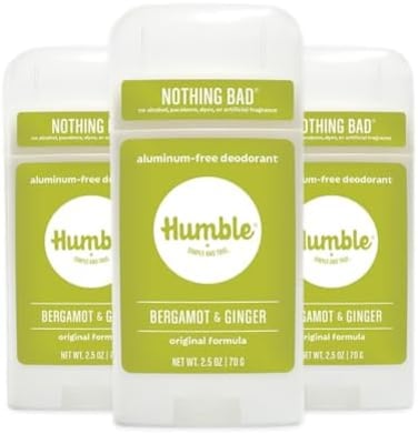 Humble Simple And True. Br S All Natural Aluminum Free Deodorant Stick For Women Men, Lasts All Day, Safe, Certified Cruelty Free, Bergamot Ginger, Pack Of 3