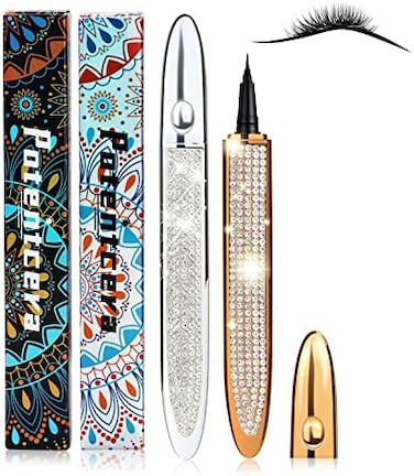 قلم تحديد العيون السائل مقاوم للماء، قلم غراء للرموش سحري ذاتي اللصق يدوم طويلاً، غير مغناطيسي، لا يزهر سريع الجفاف، قلم تحديد عيون مغناطيسي أسود، عبوة من 2